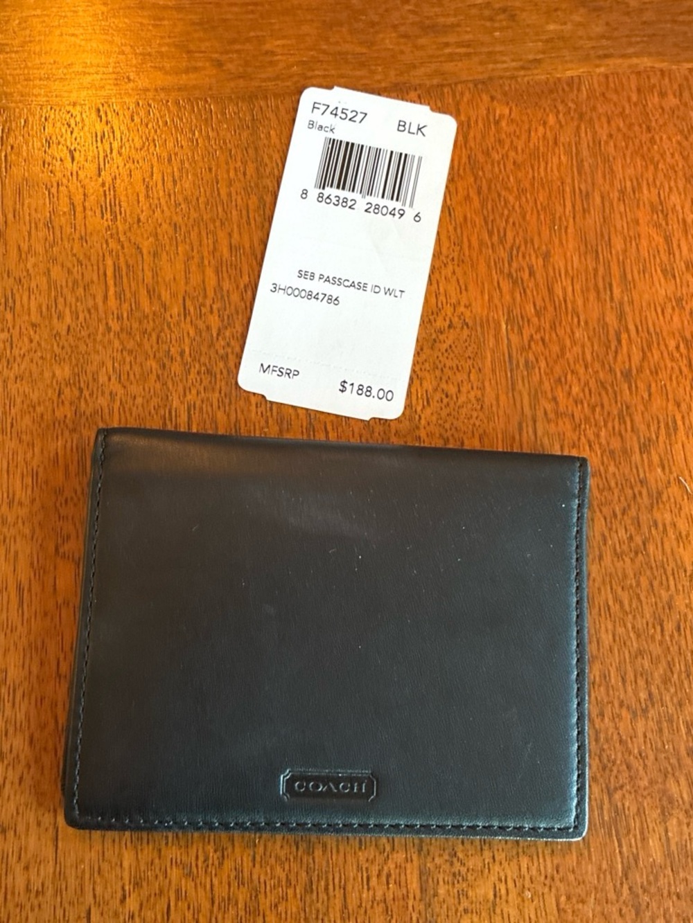 Coach Black Leather slim Passcase ID Wallet F74527 men’s